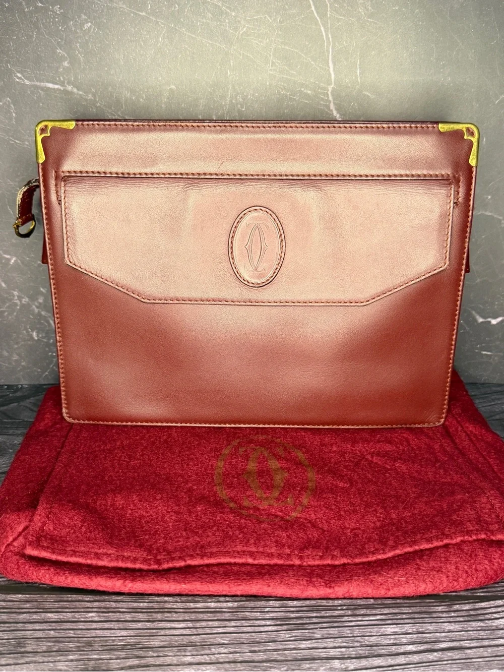Cartier Vintage Bordeaux Leather Cosmetic Bag Toiletry Pouch COA & Dust Bag